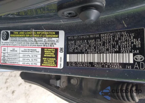 2015 Toyota Corolla S Plus из США, поврежденный, VIN 2T1BURHE4FC388222